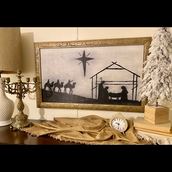 Hand painted, framed Nativity